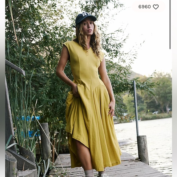 Ryo Free People Drop Waist Maxi Dress - In Dried Palm- XS - Brand New - Picture 3 of 4